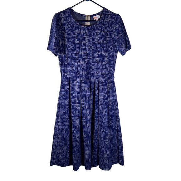 LuLaRoe Women's Dress Size Large Aamelia Floral Multicolor Blue And Grey Flare - Picture 2 of 10
